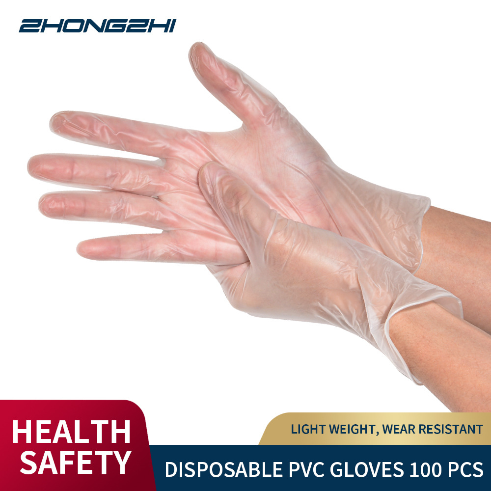 Disposable Vinyl Gloves Clear Powder Free PVC Gloves 100pcs