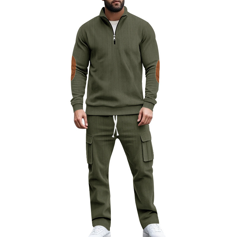 Men's Corduroy Quarter-zip Pullover And Trousers Lounge Set_voghion.com