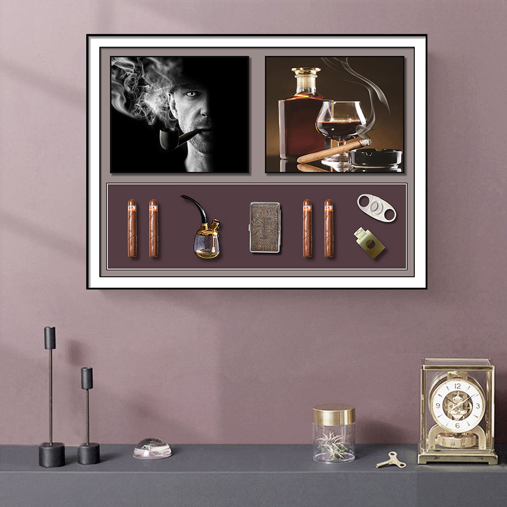 Pintura decorativa de cigarro, pipa, jarra, pintura colgante tridimensional, lujo ligero, habitación de muestra simple, pintura de instalación física