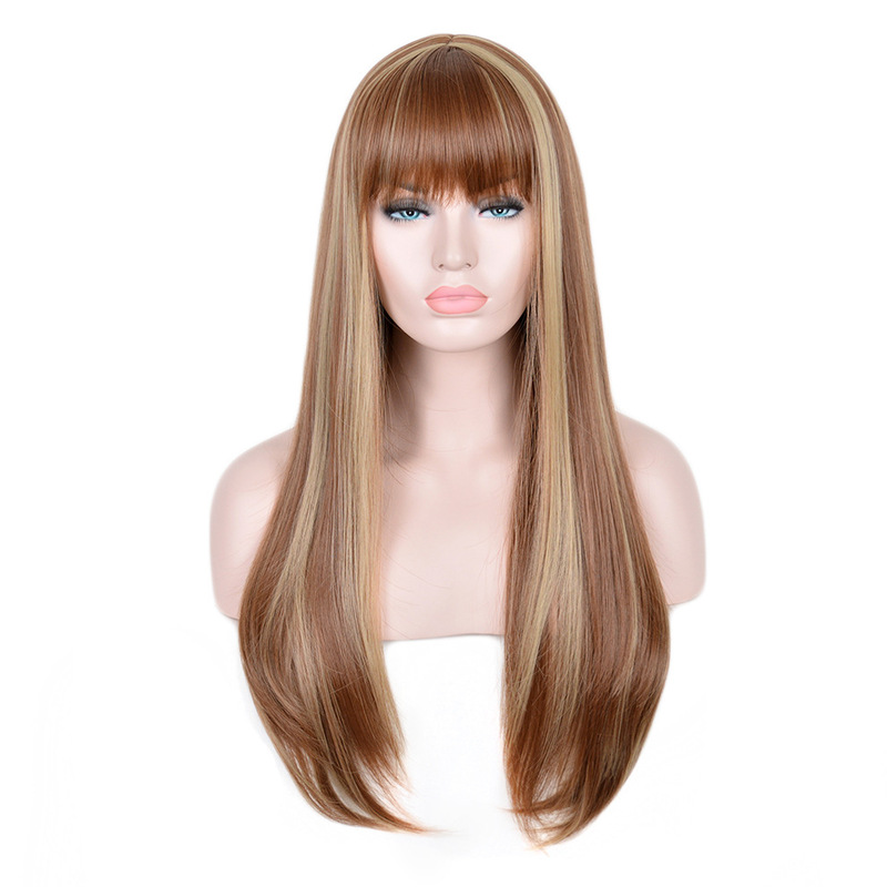 Factory supply in stock wholesale Harajuku series Brown golden yellow gradient long straight hair straight bangs cosplay wig Factory supply in stock wholesale Harajuku series Brown golden yellow gradient long straight hair straight bangs cosplay wig