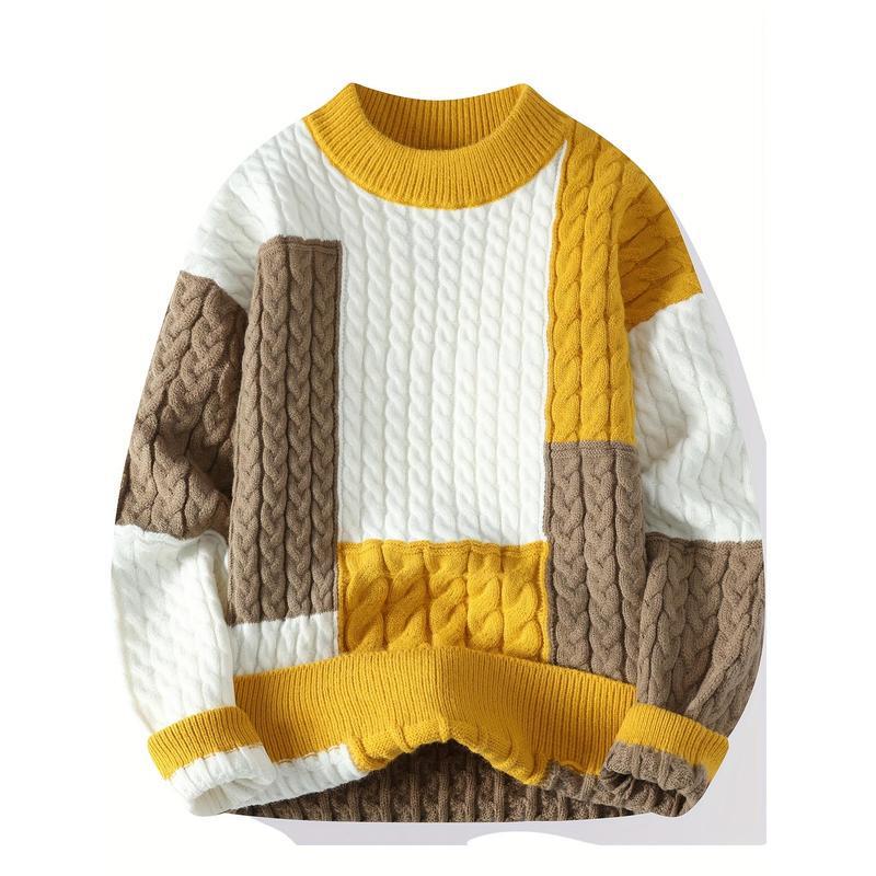 2025 New Cross-Border Dropshipping Men's Casual Round Neck Knitted Pullover Sweater (Cable Knitted