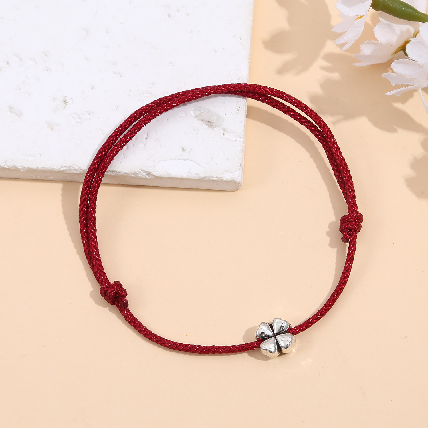 Simple Clover Red String Bracelet Woven Bracelet Zodiac Year Ins Couple Best Friend Student Safety Red String Jewelry