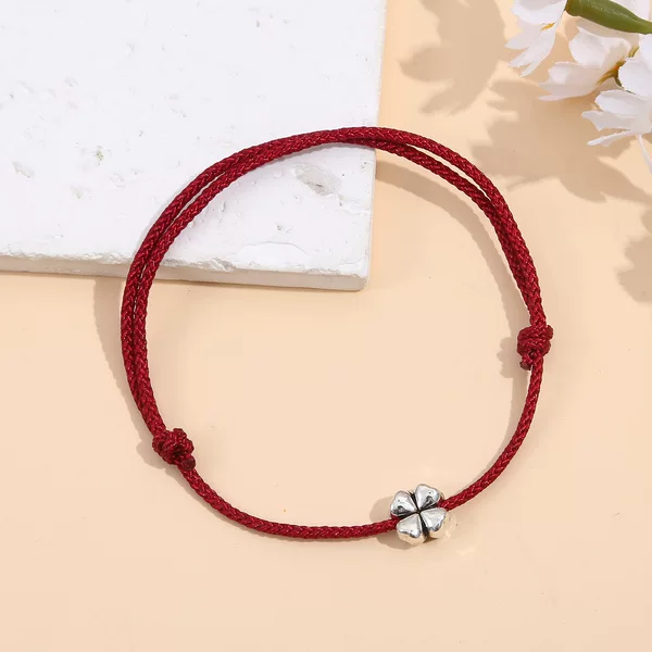Simple Clover Red String Bracelet Woven Bracelet Zodiac Year Ins Couple Best Friend Student Safety Red String Jewelry