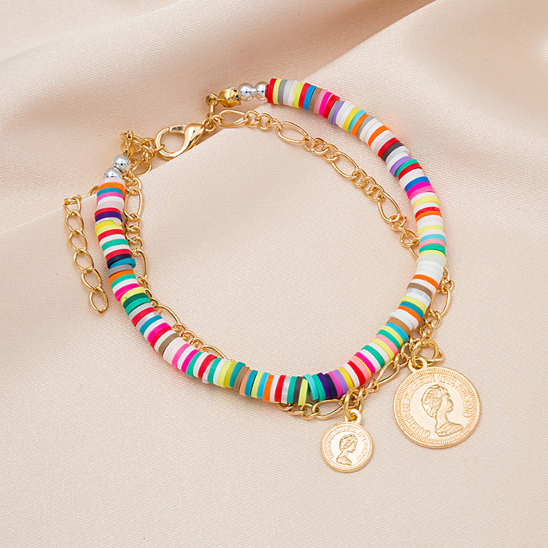 Bohemian colored clay multilayer coin sun palm eye bracelet wholesalepicture5