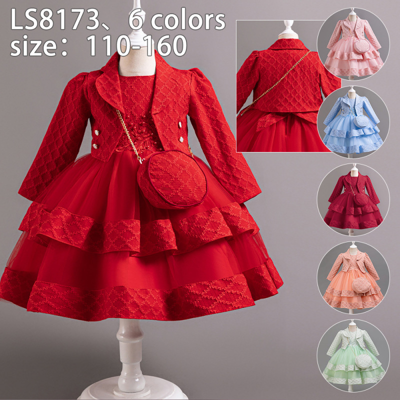 Children's Prom Dress Baby Tutu Princess Dress Three-Piece Set Girls Vest Jacket Dress Children's Clothing Skirt