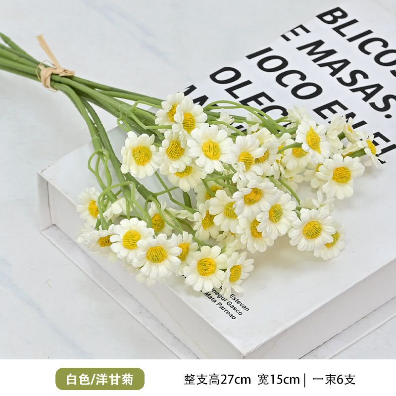 Flor artificial, sentido avanzado, manguito de manzanilla realista, pequeña margarita, flor falsa, sala de estar, decoración de la mesa, ramo, accesorios de fotografía