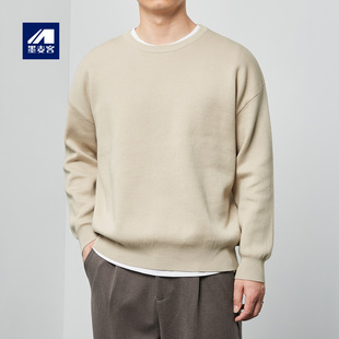 Momeike Simple Straight-Cut Crew Neck Sweater for Men 2025 Autumn New Basic Solid Color Men's Knitwear 20007