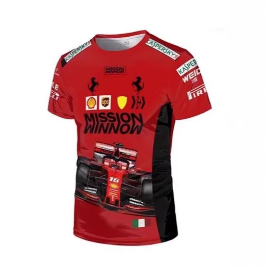 2026 Ferrari Team T-Shirt 3D Printed Summer Short-Sleeved Men's Oversized Clothing Casual Formula Racing Men's Clothing