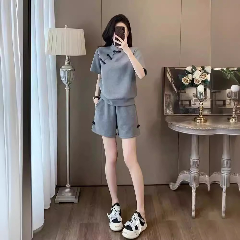 New Chinese Style National Style Casual Sports suit Women's Summer Slimming Small Stylish Age-reducing Short Sleeve Shorts Two-piece Set