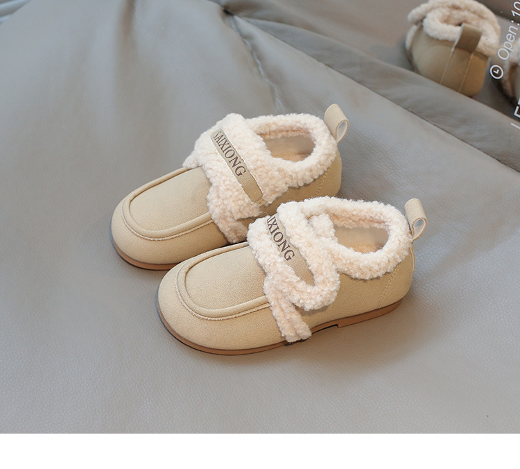 Scarpe per bambini in cotone 2024 in pelle scamosciata con suola morbida per ragazzi e ragazze, scarpe calde versatili per bambini in lana d'agnello_voghion.com