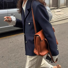 韩版新款藏青色西装外套女2025新宽松休闲OL职业高级感小个子西服