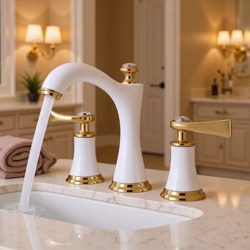 Three-hole basin faucet split double handle hot and cold faucet bathroom bathroom European style washbasin