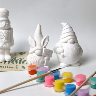 DIY Plaster Doll Painted Santa Claus White Blank Painting Handmade Rabbit Master Painted Christmas Gift for Children