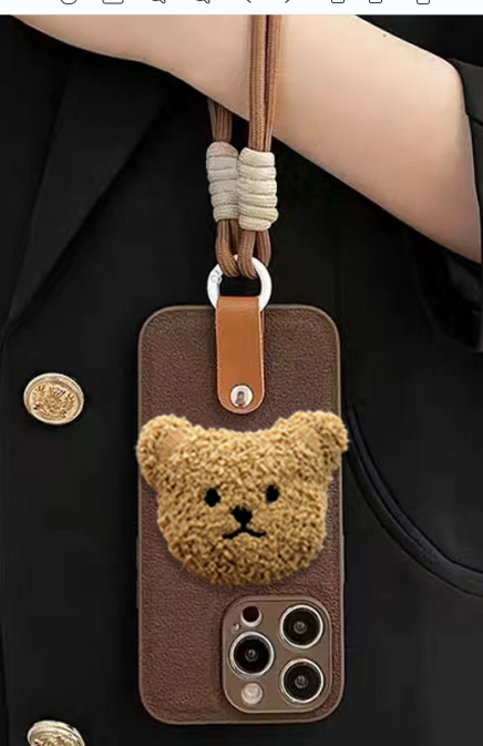 Cuerda corta + soporte de oso de terciopelo marrón + cuero marrón + patrón de pozo lunar