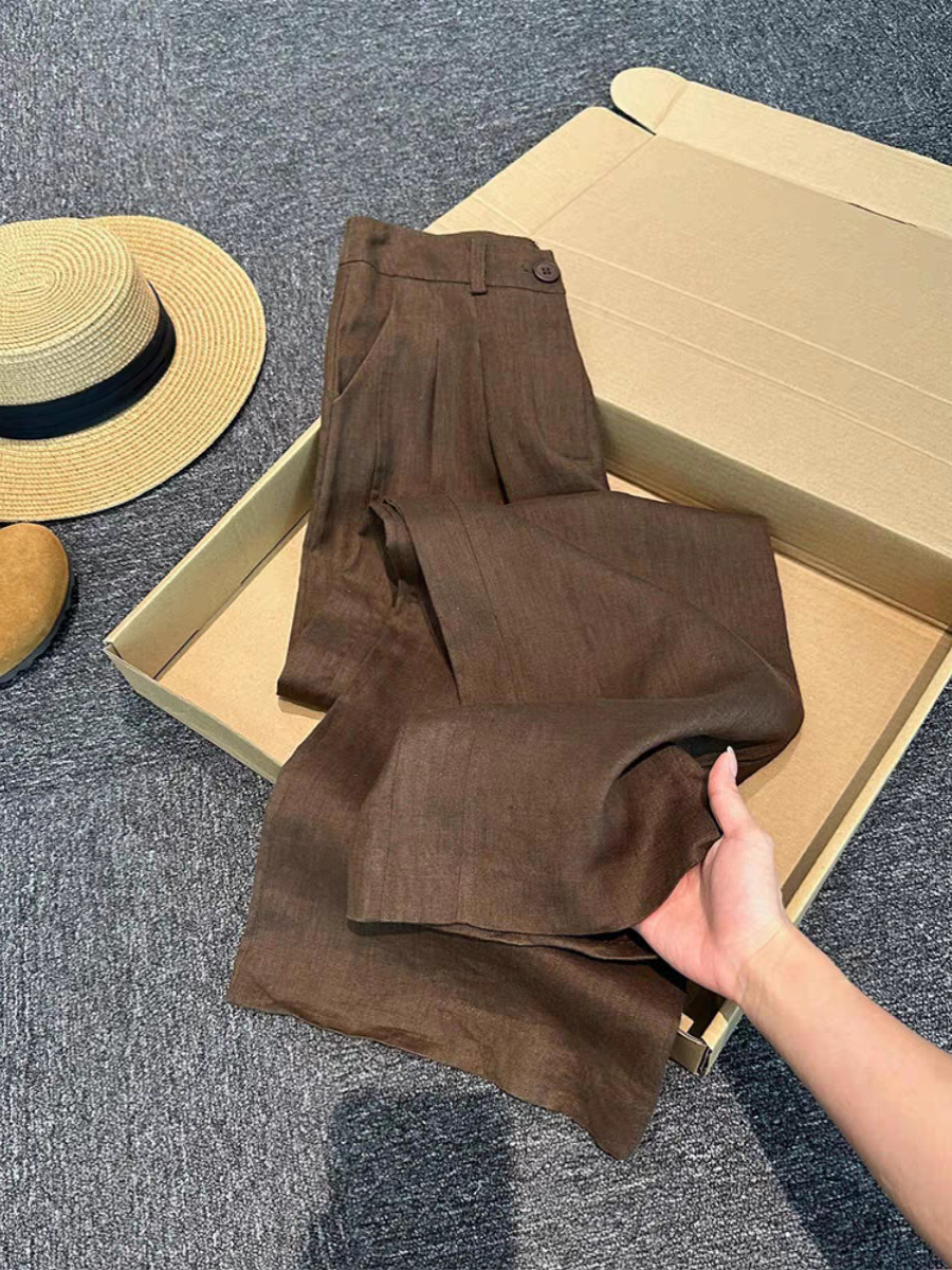 Highly Recommended! Early Spring New Women's Suit Pants in Maillard Coffee Color, Vintage Old Money Style, High-End Wide-Leg Pants