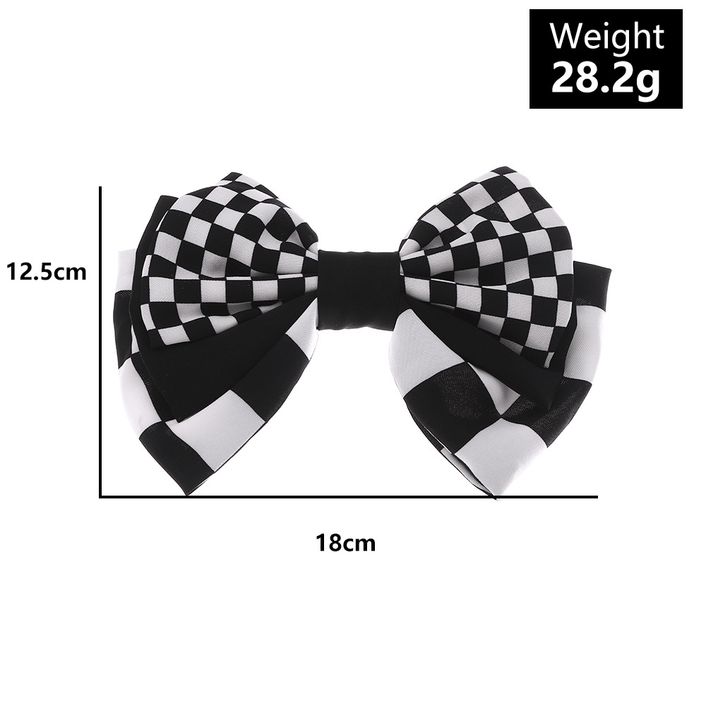 Korean Dongdaemun Hair Accessory Black and White Chessboard Grid ThreeLayer Bow Top Gap Former Red Fashion Adult Spring Clip Barrettespicture4