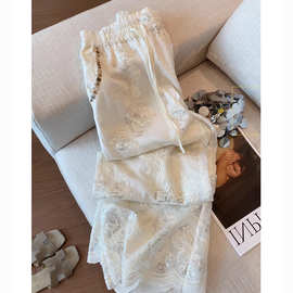 新中式重工刺绣亮片钉珠阔腿裤女夏季新款高级气质显瘦薄款直筒裤