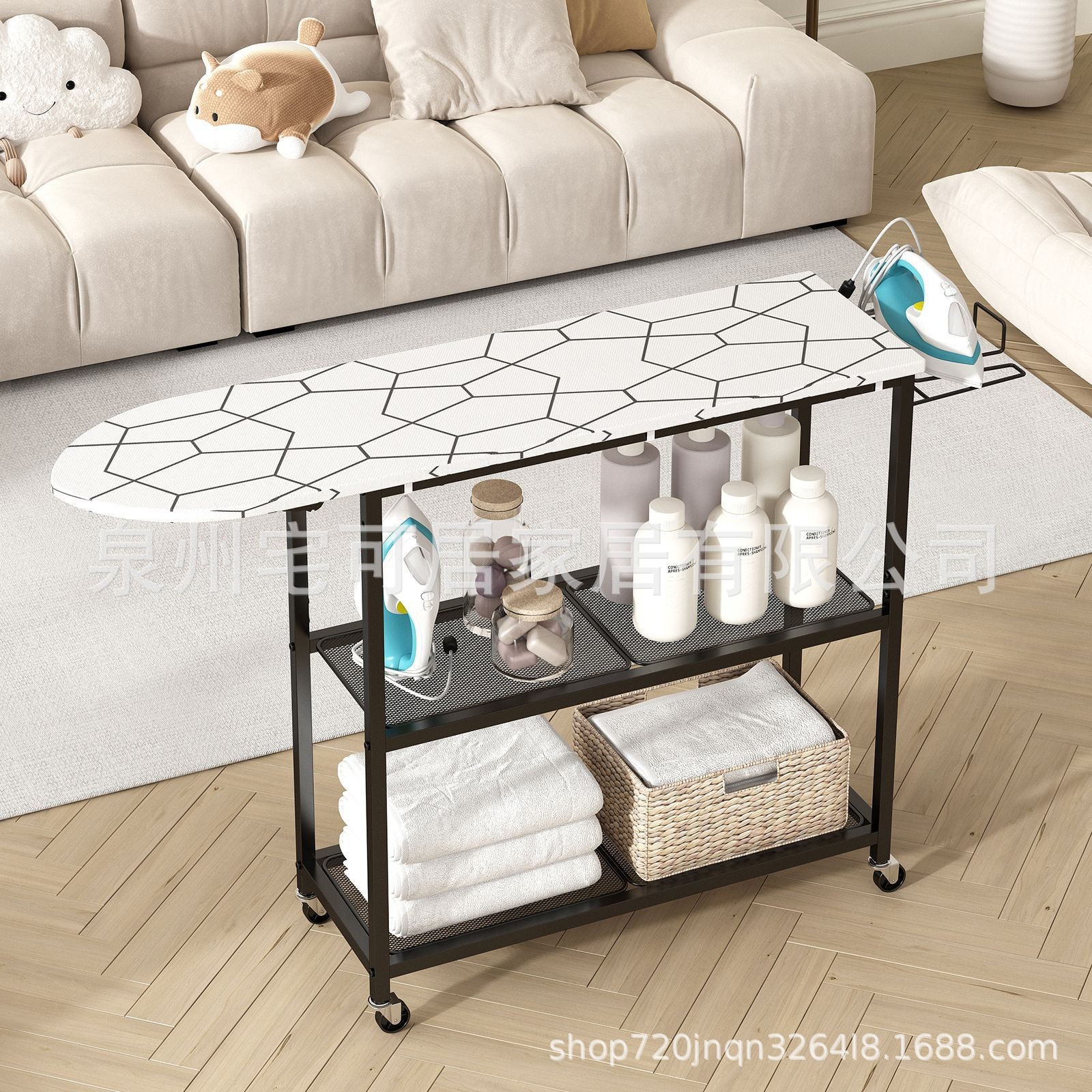 Amazon cross-border household ironing board storage rack, simple and movable clothes storage cart, foldable storage rack