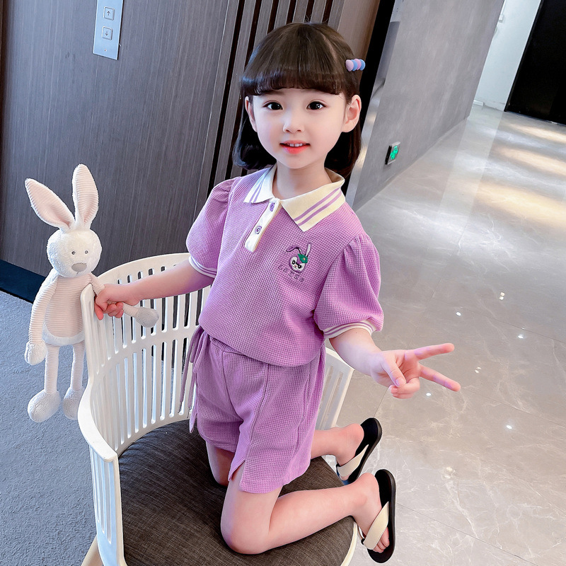 Girls summer 2022 new pattern suit Korean Edition children summer Polo Children Fashionable baby Western style Two piece set