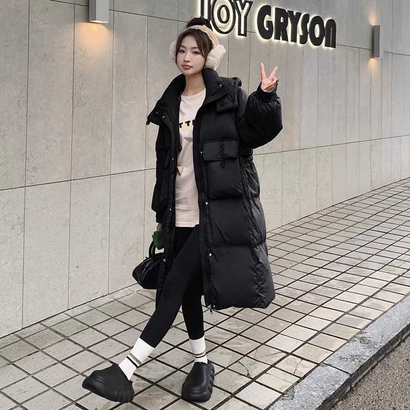 Korean-style oversized hooded down jacket with large pockets, genuine white duck down, women's 2026 winter loose-fitting long coat in a warm color palette, thickened for extra warmth Korean-style oversized hooded down jacket with large pockets, genuine white duck down, women's 2026 winter loose-fitting long coat in a warm color palette, thickened for extra warmth