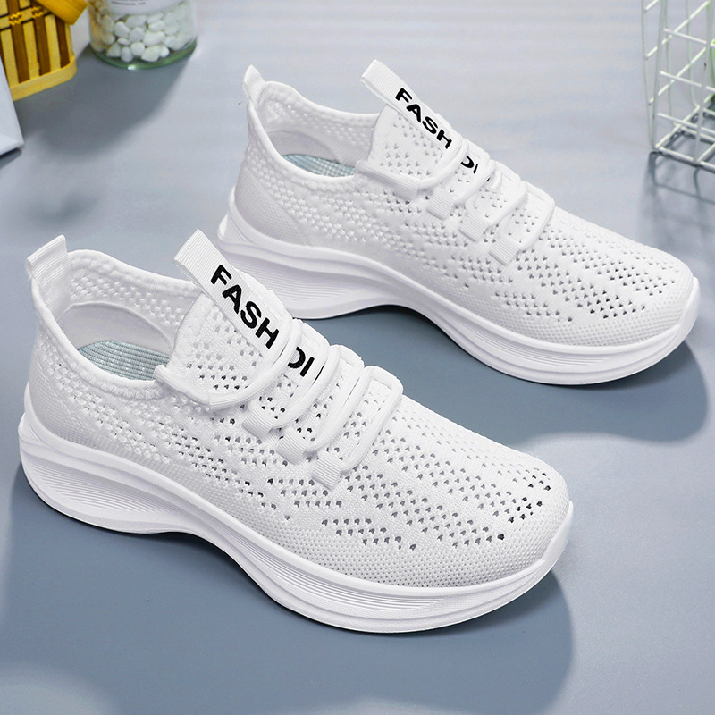 Zapatos zapatos casuales transpirables de tejido volador de verano para mujer, tendencia de moda, fabricante de origen de zapatos individuales, venta de una pieza, zapatos de mujer de comercio exterior