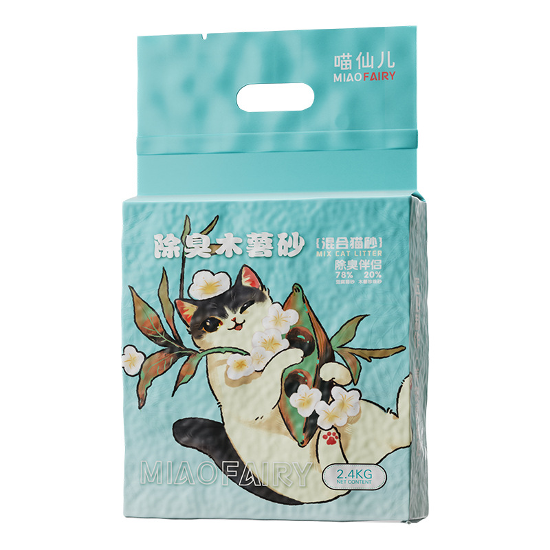 Nueva arena para gatos mixta de yuca, arena para gatos de yuca, desodorización de grupos bajos en polvo, productos de limpieza al por mayor 2.4kg