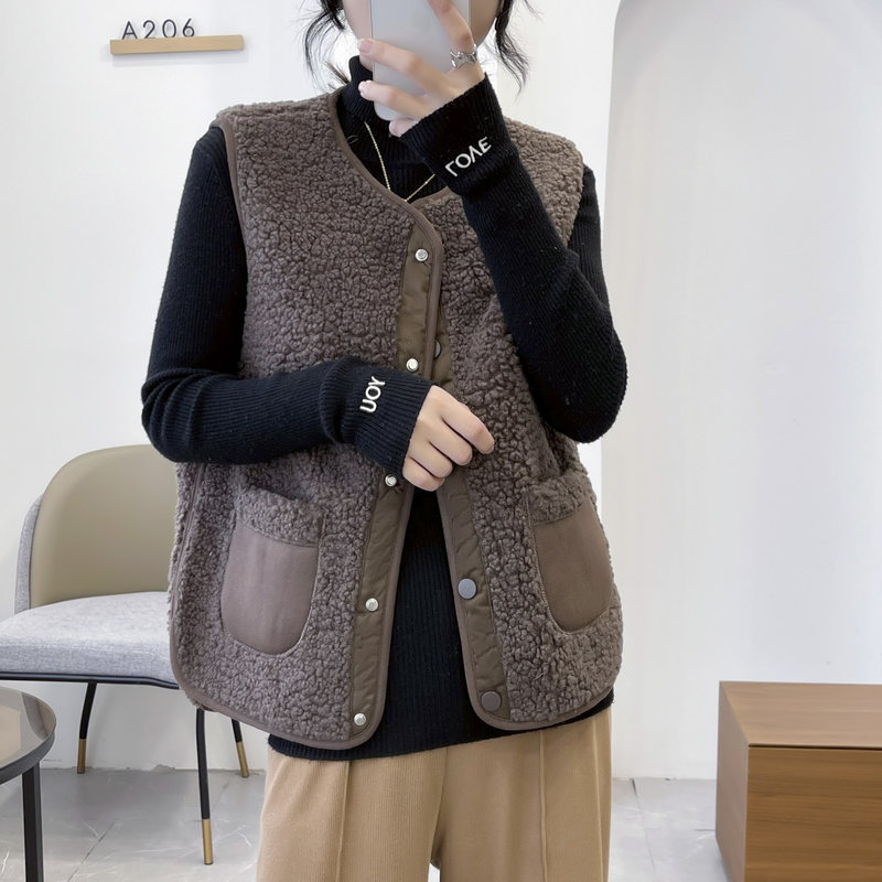 Chaleco de las mujeres 2023 Otoño e Invierno Nuevo Cordero felpa Chaleco de las mujeres de estilo coreano versátil Chaleco Corto chaleco abrigo