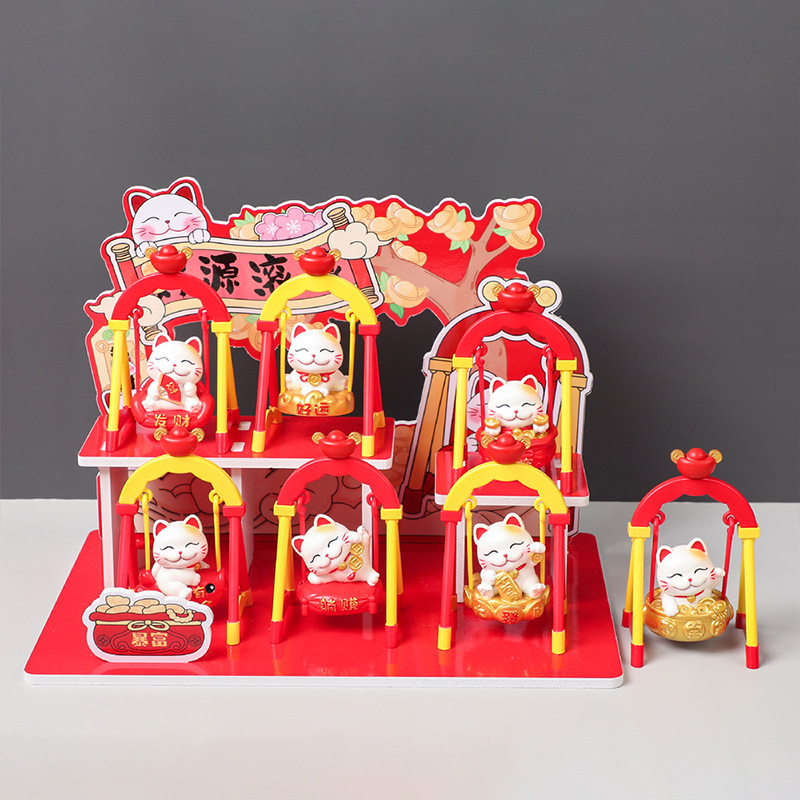 New Chinese-Style Fortune-Attracting Lucky Cat Swinging Blind Box with Good Meaning for Holiday Gifts Cartoon Desktop Ornaments