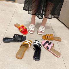 2023 Flat Sandals Slip-On Premium Leather Casual Fashion Comfortable One Strap Women's Slippers