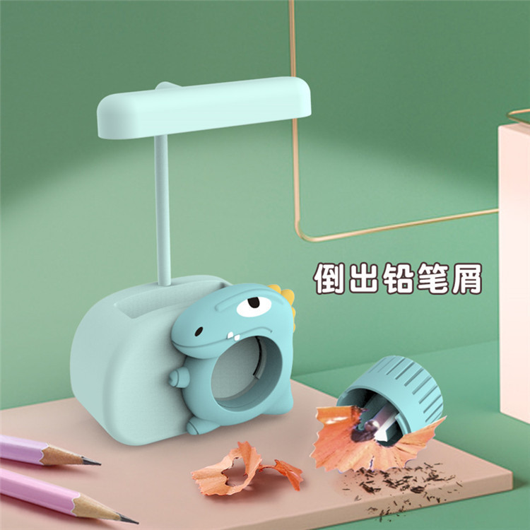 卡通恐龙卷笔刀USB桌面台灯卧室床头阅读led充电小夜灯铅笔削
