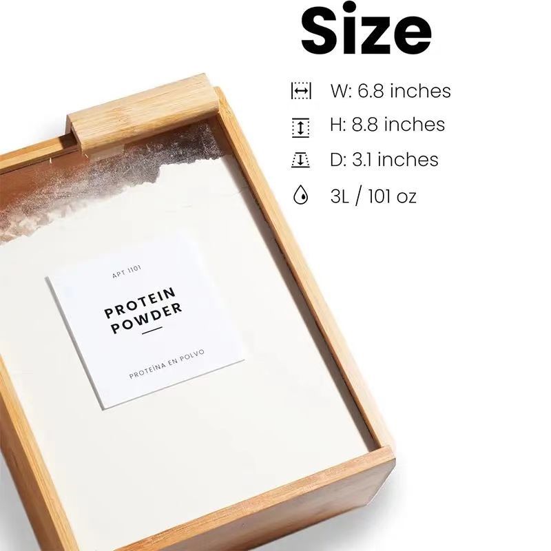 Caja de almacenamiento de alimentos al contado Cocina de madera Avena Cubo de almacenamiento de granos integrales Dispensador de granos de madera de bambú