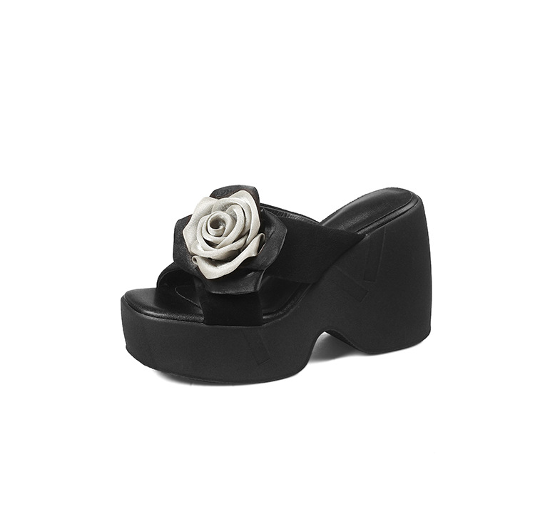 Dép sandal nữ quai chữ V đế xuồng cao gót 9 cm — màu đen, bạc chi tiết 24