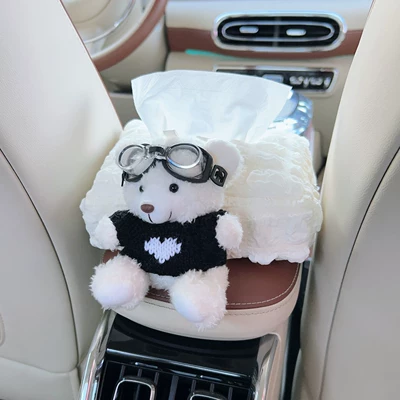 accessories, cute cartoon, popular online, Car tissue box/set - black-clothes-little-white-bear-puff-tissue-box-armrest-box
