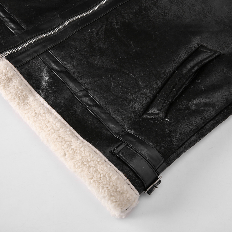 boy Men's Turn-Down Collar Lamb Wool Plus Size Cross-Border Thickened Warm Motorcycle Jacket Retro European And American_voghion.com