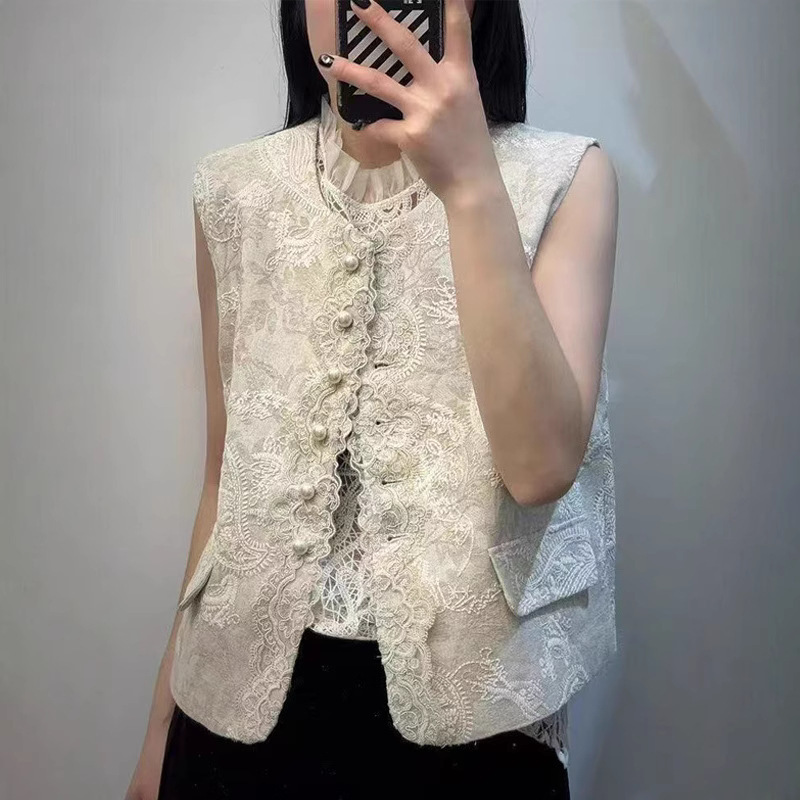 Spring Vest New Chinese Style Top European Outerwear High-End Vest 2025 New Chinese Style Lace Vest Waistcoat Spring Vest New Chinese Style Top European Outerwear High-End Vest 2025 New Chinese Style Lace Vest Waistcoat