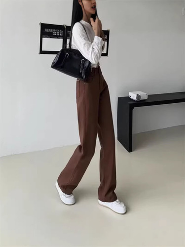 Cross-border wholesale new brown coffee American retro washed distressed denim jeans for men and women loose straight leg wide-leg pants