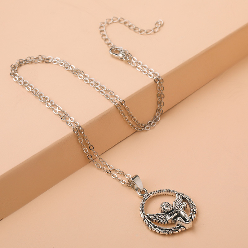 creative cute peace angel geometric pendant alloy necklace female