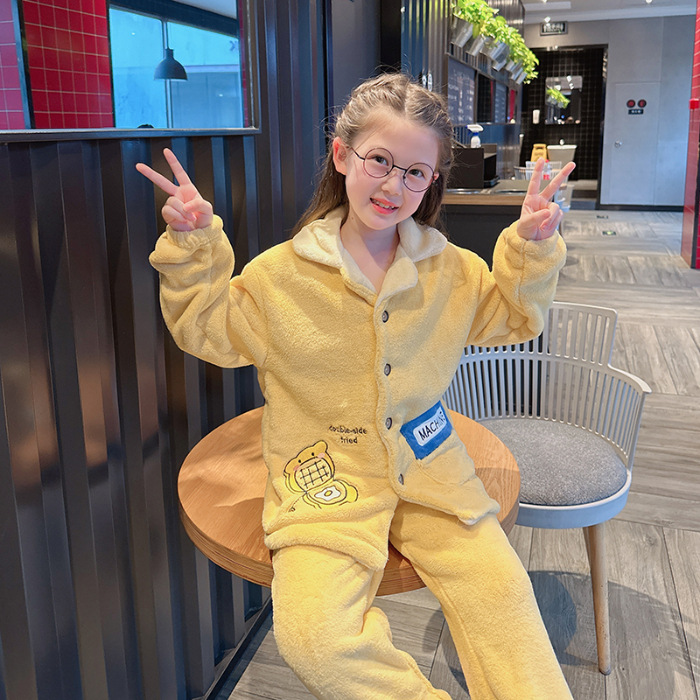 (2개) 새로운 어린이 잠옷 소년과 소녀 섬 벨벳 카디건 두꺼운 플란넬 세트 따뜻한 가정 옷