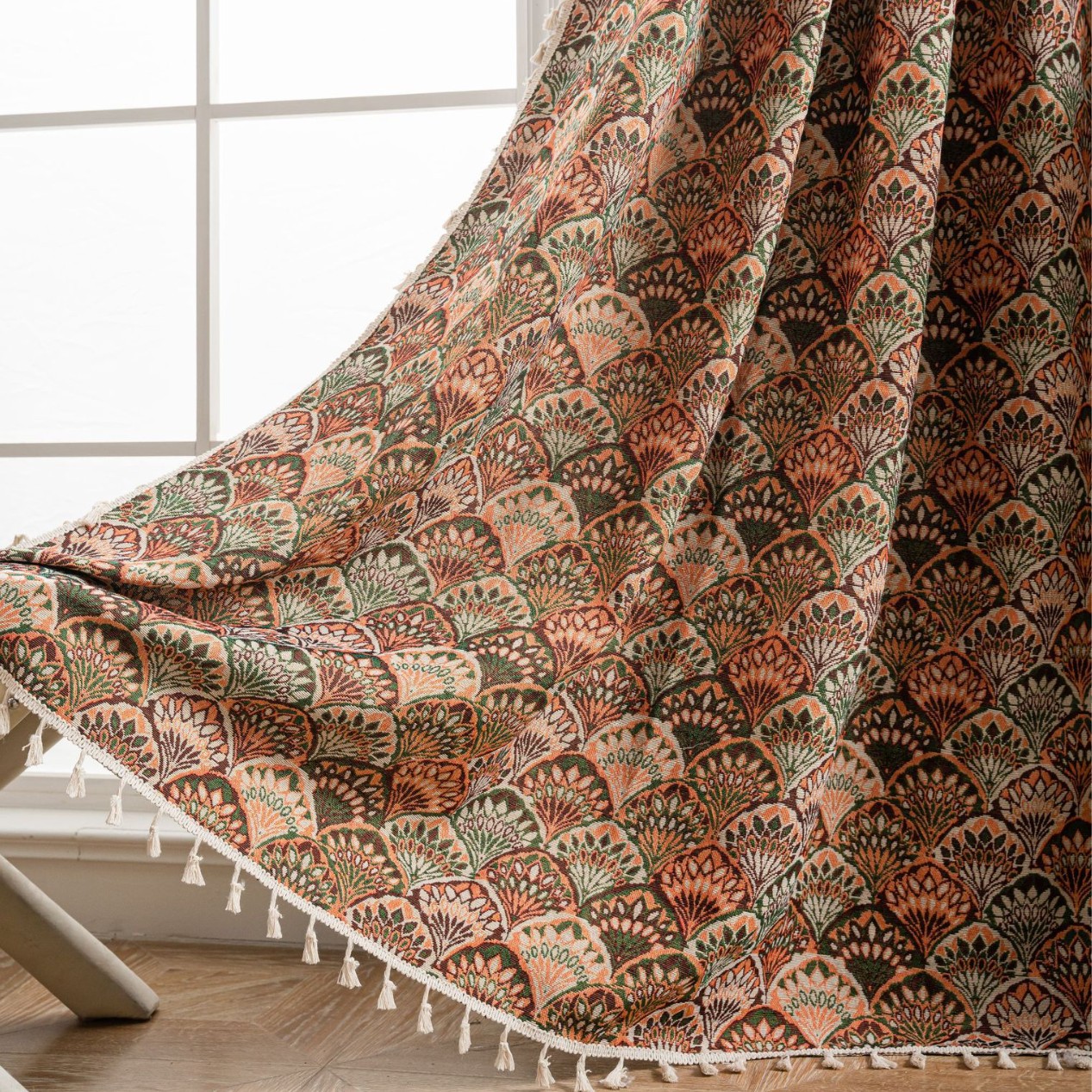 Imanqi Rhyme American-style Vintage Jacquard Curtain Semi-shading Color Thickened Finished Curtain Kitchen Partition Contrast Color