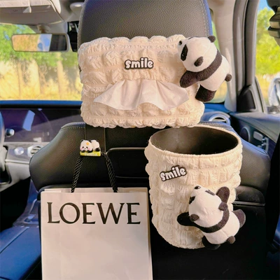 Car tissue box/set – Style - papa-panda-3-piece-set-trash-can-puff-tissue-box-chair-back-hook