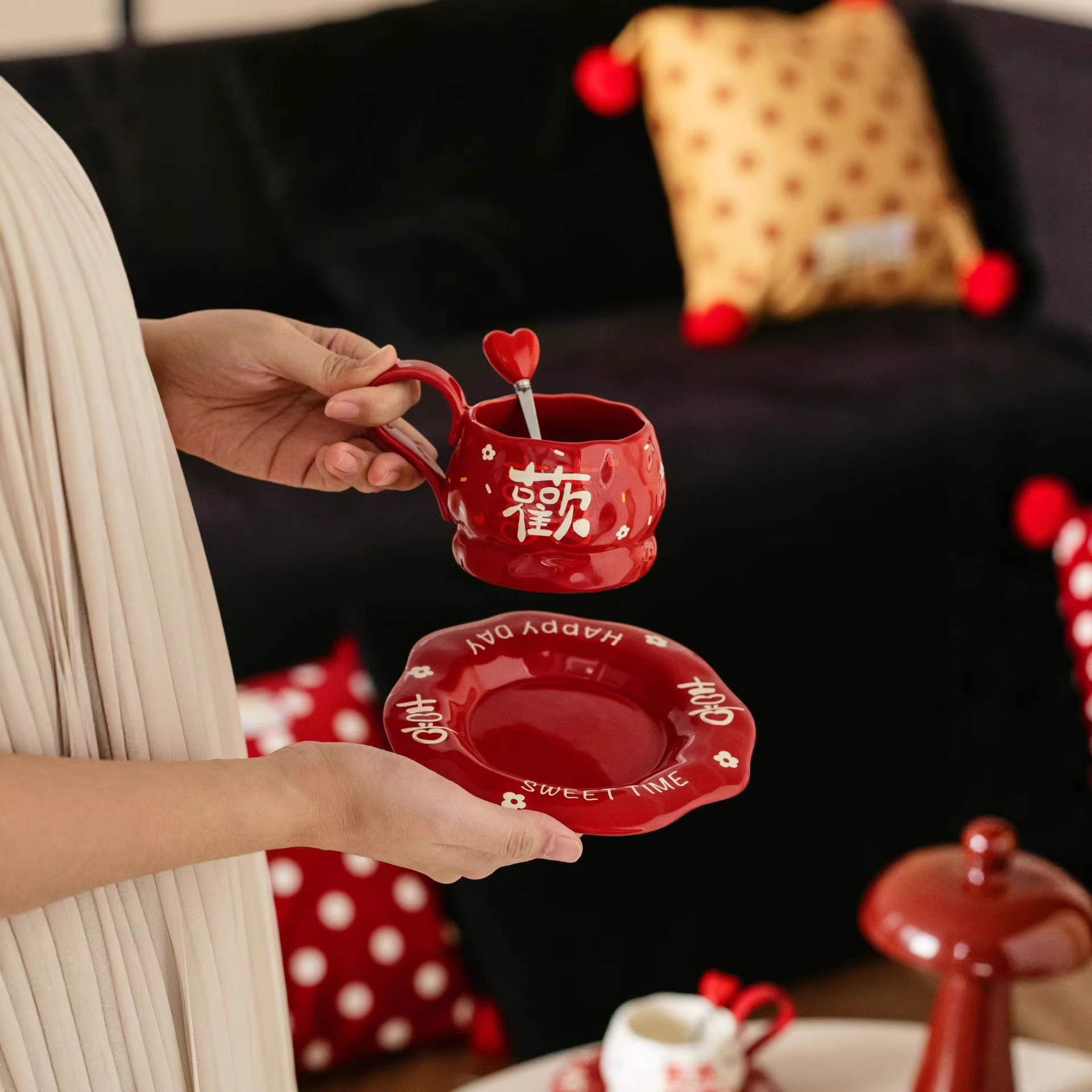 Tazas de café festivas, platos, regalos de boda, novias, amigos, regalos de boda, tazas de alto nivel, regalos de mano, prácticas
