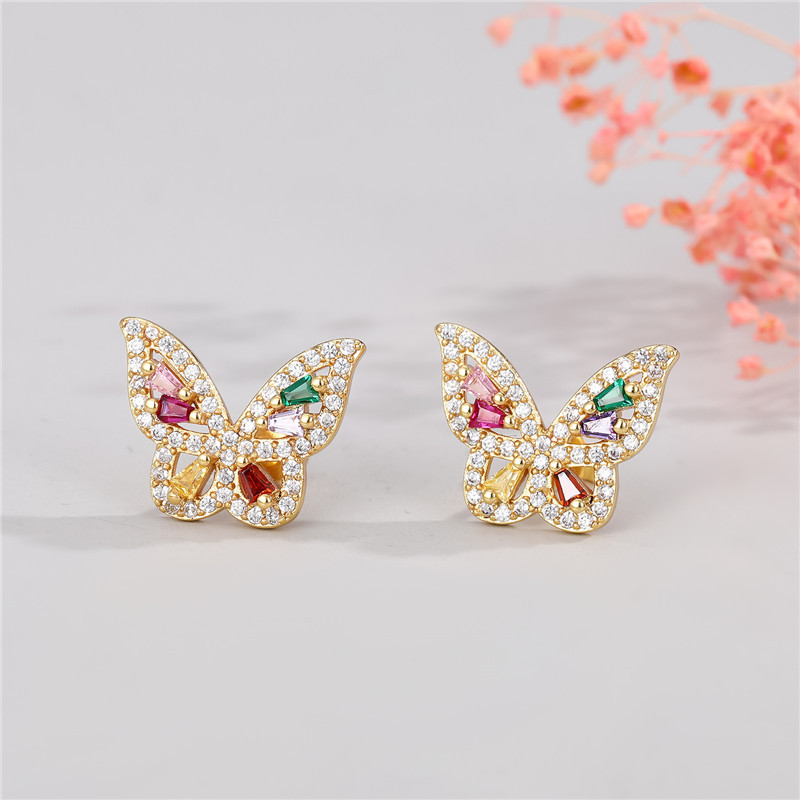 Korean simple fashion color diamond round butterfly love earringspicture6