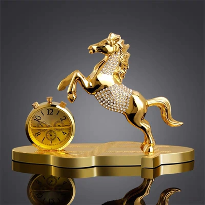 Yilu Pingan Road car ornaments high-end car perfume aromatherapy car decorations center console men and women atmosphere (Perfplant seat) - golden-clock-soil-diamond-horse-to-success