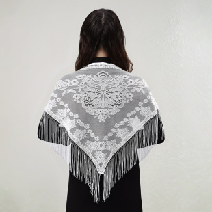 Spring and Summer New Tassel Flower All-match Triangle Towel Fashionable Breathable Thin Cheongsam Hollow Solid Color Shawl Women's Outer Wear
