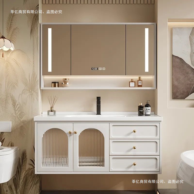 2025 New Simple French Pastoral Washbasin Bathroom Cabinet Combination Bathroom Washbasin Cabinet Integrated