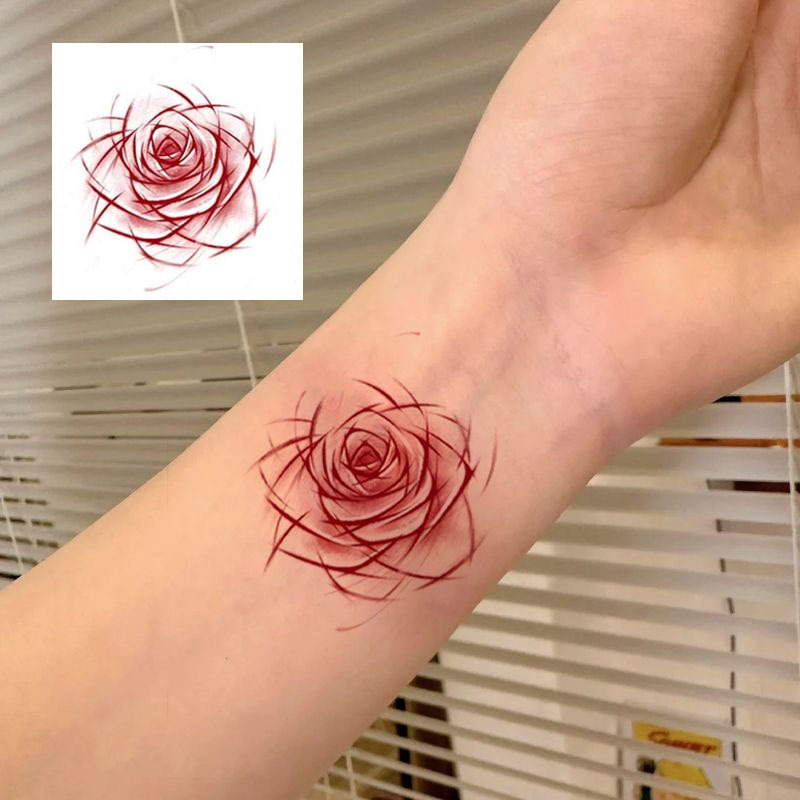 Pure Lust Knife Engraved Rose Wrist Colorfulful Cute Tattoo Stickers Non-Reflective Sexy Collarbone Realistic Sweet Cool Sexy Stickers