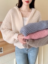 韓國代購高領保暖復古粗針翻領針織衫慵懶寬松氣質拉鏈毛衣外套女