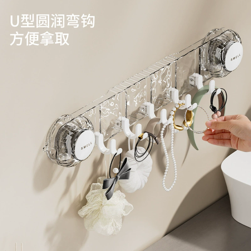 Light luxury suction cup ripple row hooking hook home wall -mounted multi -row storage bathroom strong punching hook