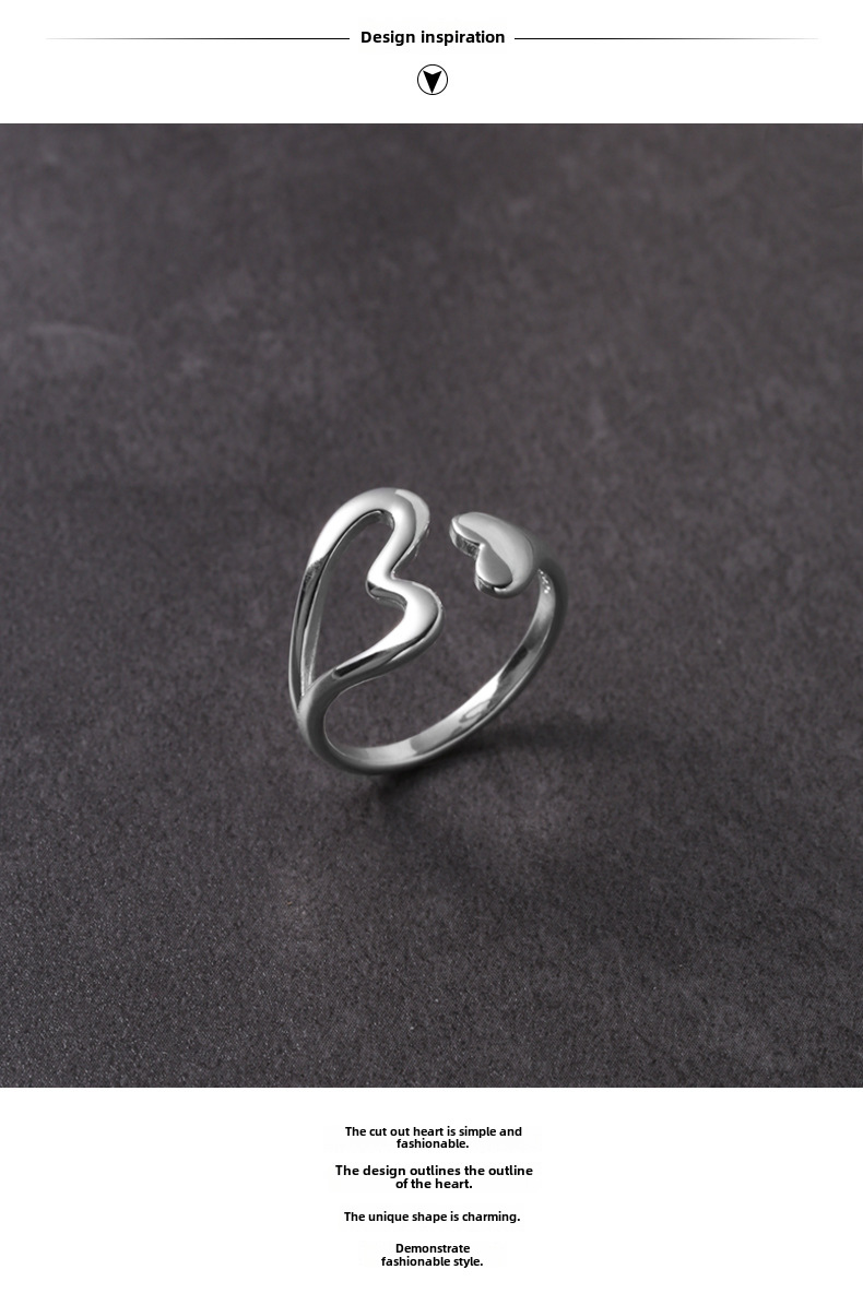 Sterling Silver Hollow Heart Ring Unique Minimalist Love Design_voghion.com