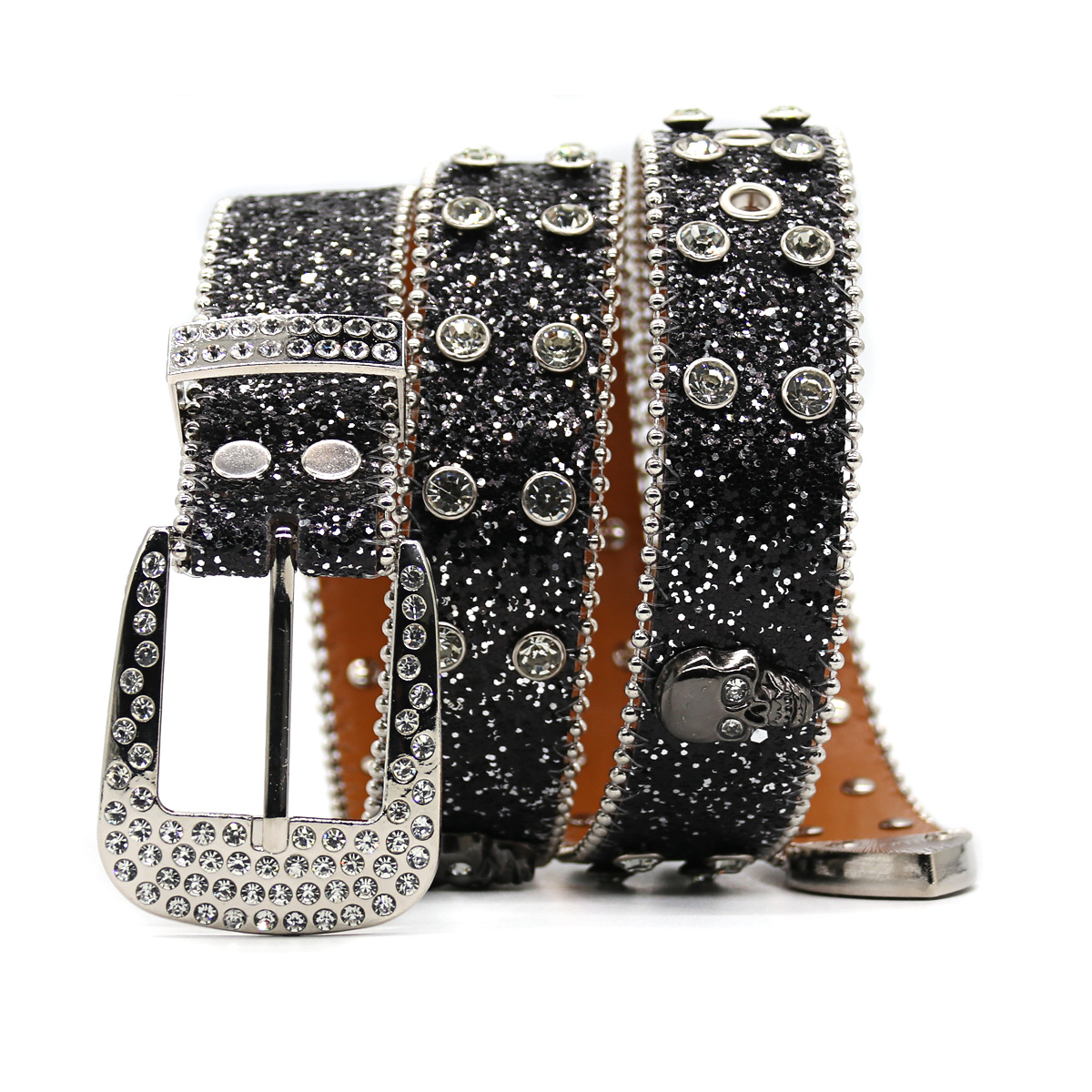 European And American Cross-Border Rhinestone Belt For Men, Inlaid With Sparkling Rhinestones, Hip-Hop Punk Style,_voghion.com